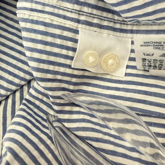 Land's End Men's Seersucker Casual Shirt Button Down Short Sleeve Blue White - Picture 7 of 8